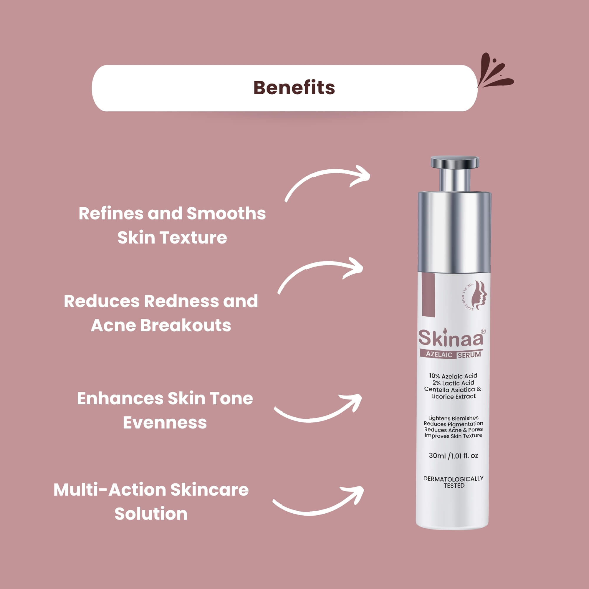 Benefits of Skinaa AHA BHA Face Serum – refines skin texture, reduces acne breakouts, enhances skin tone evenness, and provides multi-action skincare solution